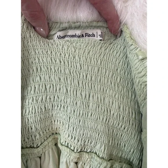 Abercrombie & Fitch-Mint Green, White Polka Dot, Smock, Ruffle Hem, Dress. Sz-S - Picture 7 of 9
